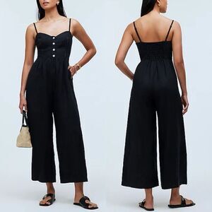 MADEWELL Linen Jumpsuit Women 2 Sleeveless Wide Leg NEW Black Pockets NP077